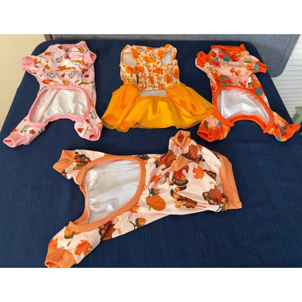 Dog Holiday Pajamas & Dress Set [M] Thanksgiving Pumpkin Turey Snowman Festive